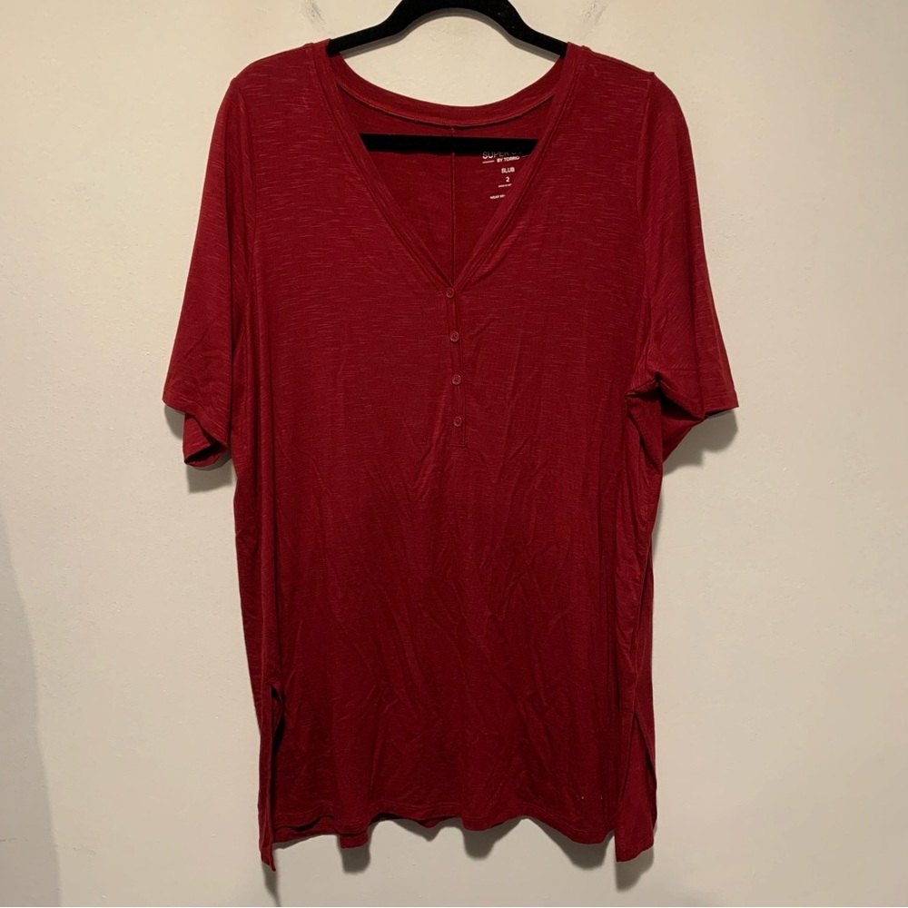 Torrid Super Soft Slub Henley Tunic Rhubarb